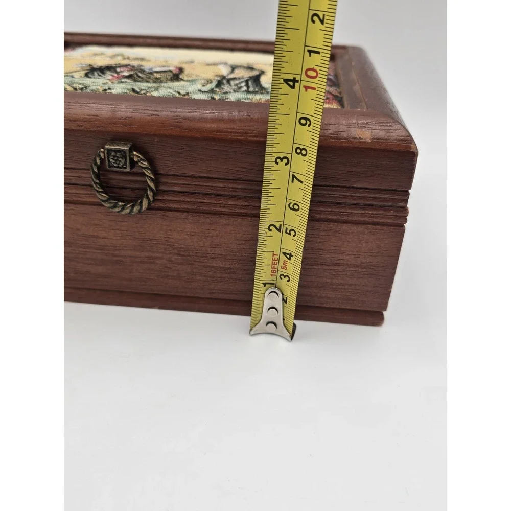 Tapestry Jewelry Chest Box Wood 2-tier Gold Velvet  Pat Yoshikawa Japan Gleaners